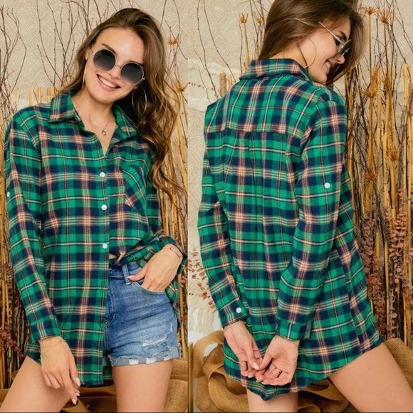 TAKE ME OUTDOORS FLANNEL TOP-GREEN - Picture 3 of 3